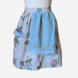 Vintage Hostess Apron with Midcentury Modern Circus Print